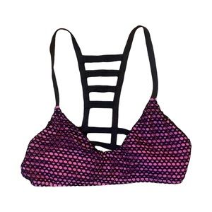 Aqua by La Vie en Rose Bikini Top Bright Pink Black Fishnet Mesh Women’s XL